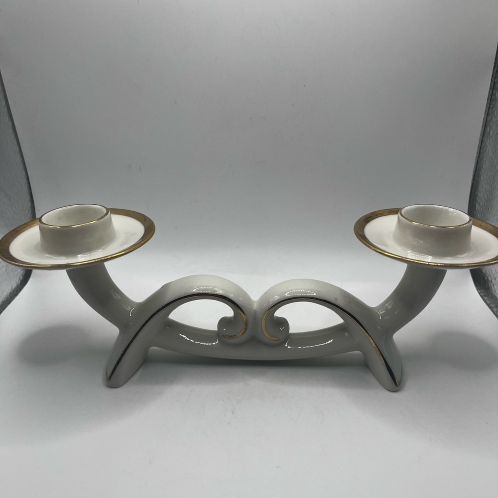 Royal Porcelain Bavaria KM Germany 22 Karat Gold Trim Double Candle Holder